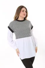 Kadın Büyük Beden Beyaz Kazayağı Ve Poplin Kombinli Tunik 65N37577