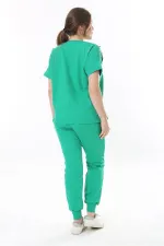 Kadın Büyük Beden Saks Taş Detaylı Kısa Kollu Sweatshirt Pantolon Takım 65N37702