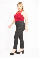 Kadın Kahve Büyük Beden Suni Deri Gizli Kemer Cepsiz Pantolon 65N35581