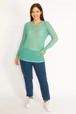 Kadın Yeşil Puan Desenli Tül Bluz 65N34576