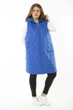 Kadın Büyük Beden Haki Ön Dermuarlı Kapşonlu Kapitone Astarlı Uzun Mont 65N37107