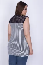 Kadın Lacivert Roba Dantelli Çizgili Bluz 65N26292