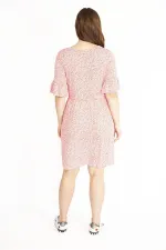 Kadın Renkli Büyük Beden Bisiklet Yaka Volan Kollu Elbise