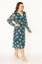 KADIN SİYAH KOLLARI TÜL BEDENİ ASTARLI KUŞAK BAĞLAMALI ÖNÜ AÇIK ANVELOP ELBİSE