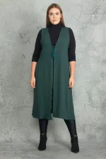 Kadın Gri Önü Bağcık Detaylı Astarsız Uzun Yelek 65N19823