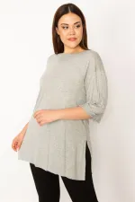 Kadın Gri Duble Kol Yan Yırtmaçlı Bluz 65N33299