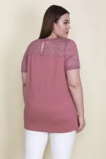 Kadın Pudra Roba Ve Kolları Dantel Detaylı Bluz 65N23574