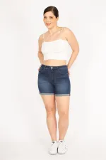 Kadın Lacivert Büyük Beden 5 Cepli Skinny Kot Şort