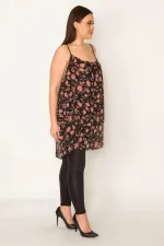 Kadın Renkli Desenli Şifon Kumaş Askılı Katlı Tunik 65N32041