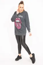 Kadın Füme Taş Detaylı Sweatshirt   65N35493
