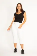 Kadın Beyaz Paçası Pis Dikişli 5 Cep Kot Kapri 65N34539