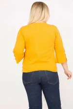 Kadın Hardal Büyük Beden Pamuklu Kumaş Kolları Süs Düğmeli Kapri Kollu Bluz 65N35766