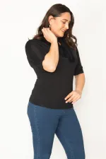KADIN SİYAH YAKA FULAR BAĞLAMALI BLUZ