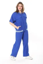 Kadın Büyük Beden Nar Ön Fermuarlı Ribanalı Tunik Ve Pantolon İkili Takım 65N37877