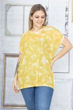Kadın Sarı Düşük Kol Ön Desenli Bluz 65N22838