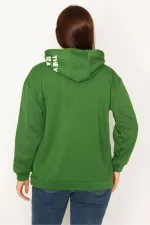 Women's White Hooded Kangaroo Pocket Fleece Sweatshirt with Raised Inside 65N34583