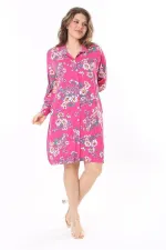 Kadın Büyük Beden Renkli Düğmeli Gömlek Yakalı Kol Ağzı Lastikli Elbise 65N37967