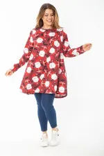 Kadın Büyük Beden Bordo Noel Desenli Tunik Elbise 65N37426