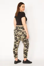 KADIN HAKİ KAMUFLAJ DESEN PAÇA LASTİKLİ CEPLİ PANTOLON