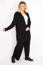 Kadın Mavi Yan Bağcık Detaylı Hırka Pantolon Takım 65N34906