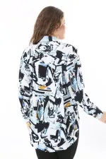 Kadın Büyük Beden Renkli Ön Düğmeli Arkası Uzun Desenli Gömlek 65N38022