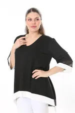 Kadın Büyük Beden Kemik Kol Ve Etek Ucu Tül Ve Garni Detaylı V Yakalı Arkası Uzun Tunik 65N37681