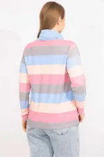 Kadın Renkli Büyük Beden Pamuklu Kumaş Yaka Detaylı Renkli Bluz 65N35558