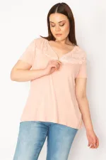 KADIN SOMON ÖN PATI FERMUARLI DANTEL DETAYLI BLUZ