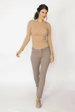 KADIN VİZON 5 CEP CEP AĞZI KALP FİGÜR NAKIŞLI GABARDİN KUMAŞ PANTOLON