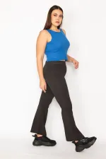 Kadın Siyah Geniş Paça Strech Pantolon 65N35423