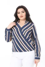 Kadın Büyük Beden Bej Dokuma Viskon Kumaş Kapalı Anvelop Bluz 65N37614