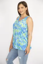 Kadın Renkli Büyük Beden V Yakalı Renkli Kolsuz Bluz