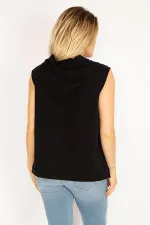 Kadın Lacivert Yanı Çıtçıt Yırtmaçlı Kapşonlu Kolsuz Sweatshirt 65N34829