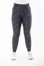 Kadın Büyük Beden Siyah Deri Görünümlü Bel Lastikli Spor Pantolon 65N37311