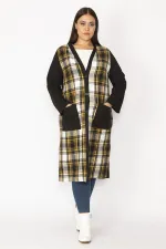 Kadın Gri Ekose Desenli Ön Boy Düğme Ve Cepli Kap 65N28487