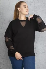 Women's Khaki Mesh Detailed Sweatshirt 65N18844