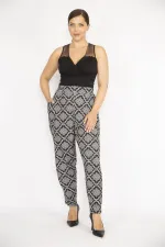 Kadın Büyük Beden Siyah Beli Lastikli Yan Cepli Desenli Pantolon 65N37242