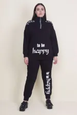 Kadın Gri Pat Fermuar Detaylı Şardonlu Baskılı Eşofman Takım 65N21019