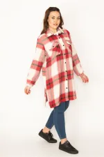 Kadın Bordo Önü Çıtçıt Düğmeli Oduncu Gömlek 65N32726