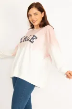 Women's Salmon Batik Printed Ribbed Sweatshirt 65N34794