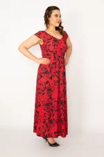 Kadın Renkli V Yakalı Bel Büzgülü Uzun Elbise 65N33190