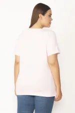 Women's White V-Neck Oversize Basic T-Shirt 65N27096