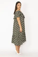 Kadın Haki Yakası Lastik Ve Volan Detaylı Dokuma Viskon Kumaş Elbise 65N28954