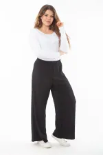 Kadın Büyük Beden Siyah Beli Lastikli Geniş Paçalı Bürümcük Pantolon 65N37315