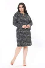 Kadın Siyah Yaka Detaylı Kol Ağzı Lastikli Uzun Kollu Elbise 65N37943