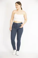 PANTALON FEMME BLEU MARINE À MOTIF HOUGHFOOT 5 POCHES EN LYCRA