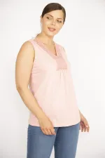 Kadın Kemik Büyük Beden Pamuklu Kumaş Yakası Dantel Detaylı Bluz