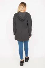 Kadın Antrasit Ön Fermuarlı Cep Ve Kapşonlu Mont 65N35108