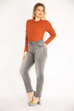 Kadın Gri Yıkama Efektli Likralı Kot Pantolon 65N35251