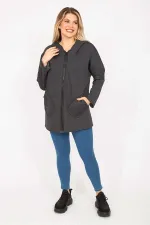 Kadın Antrasit Ön Fermuarlı Cep Ve Kapşonlu Mont 65N35108